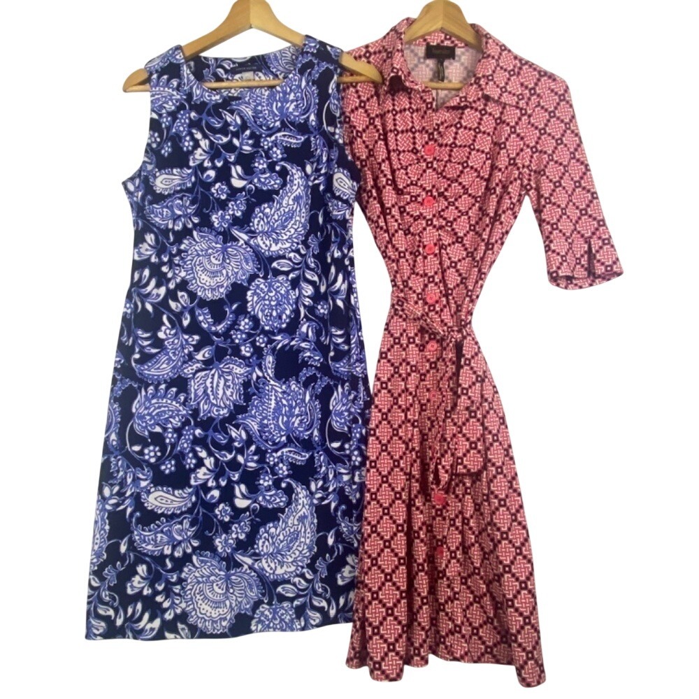 Laundry Women Shift DressesLot Sz 4 Short sleeve Knee length Blue Orange Resell